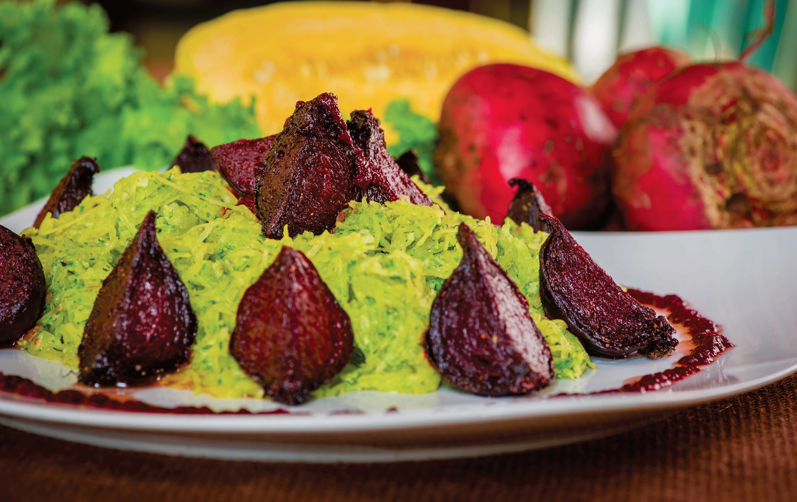 Spaghetti Squash with Mustard Greens Pesto and Beets Roasted with ...