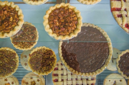 ampling of 5-inch and 10-inch pies on display