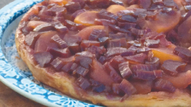 APPLE RHUBARB TARTE TATIN combines the last fruits from fall with the first of spring, as well as a favorite craft beer.